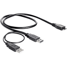 DELOCK USB Y kábel, 2 x USB 3.0 dogó A – 1 x USB 3.0 mikró dugó B, 0,2 m, fekete (82909)