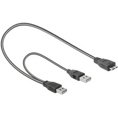 DELOCK USB Y kábel, 2 x USB 3.0 dogó A – 1 x USB 3.0 mikró dugó B, 0,2 m, fekete (82909)