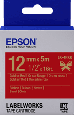 Epson címketálca - szatén szalag, LK-4HKK, arany/piros, 12 mm (5 m)