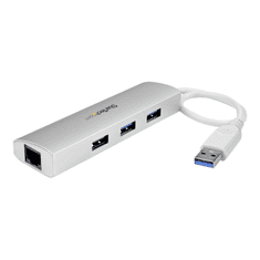 Startech StarTech.com 3-Port USB 3.0 Hub with Gigabit Ethernet - Up to 5Gbps - Portable USB Port Expander with Built-in Cable (ST3300G3UA) - hub - 3 ports (ST3300G3UA)