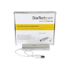 Startech StarTech.com 3-Port USB 3.0 Hub with Gigabit Ethernet - Up to 5Gbps - Portable USB Port Expander with Built-in Cable (ST3300G3UA) - hub - 3 ports (ST3300G3UA)