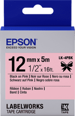 Epson címketálca - szatén szalag, LK-4HKK, fekete/rózsaszín, 12 mm (5 m)