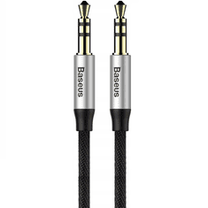 BASEUS Audió kábel, 2 x 3,5 mm jack, 100 cm, cipőfűző minta, Yiven M30, fekete/ezüst (G112801)