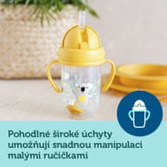 Canpol babies Nem adagolós pohár szívószállal és súllyal Egzotikus állatok 270 ml sárga, 6m+