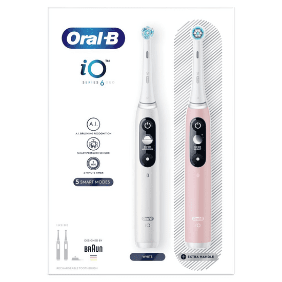 BRAUN Oral-B iO6 elektromos fogkefe DuoPack White + Pink (4210201381877) (4210201381877)