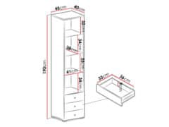 Veneti MUONIO 4 könyvespolc - beton / fehér