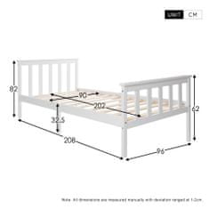 SONNENH Fa ágy, egyszemélyes ágy az ágy rácsából léces rácssal, fa ágy fejlappal - 90 x 200 cm, gyerek ágy tömör, ifjúsági ágy, fenyő tömör, fehér