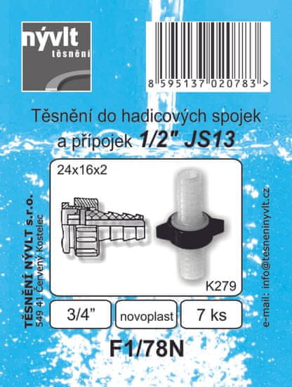 TĚSNĚNÍ NÝVLT s.r.o. Tömítések tömlőcsatlakozásokhoz és csatlakozókhoz 3/4" 24x16x2mm F1/78N (7db)