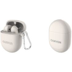 Canyon TWS-6 BT fejhallgató mikrofonnal, BT V5.3 JL 6976D4, 400mAh+30mAh tok 21 óráig, bézs színű