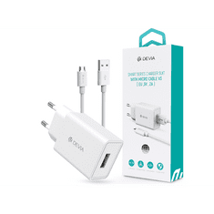 Devia Smart USB hálózati töltő adapter + micro USB kábel 1 m-es vezetékkel - Smart Series Charger Suit With Micro Cable V3 - 5V/2A - fehér (ST362286)