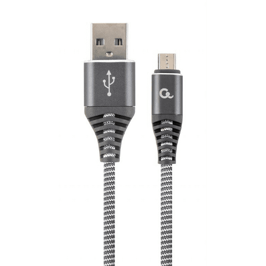Gembird USB micro-B - USB Type-A szövet borítású adat- és töltőkábel 1m szürke (CC-USB2B-AMmBM-1M-WB2) (CC-USB2B-AMmBM-1M-WB2)