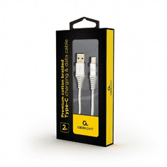 Gembird USB type-C - USB Type-A szövet borítású adat- és töltőkábel 2m fehér-ezüst (CC-USB2B-AMCM-2M-BW2) (CC-USB2B-AMCM-2M-BW2)