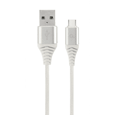 Gembird USB 2.0 A -> USB-C M/M adatkábel 1m ezüst-fehér szövet borítás (CC-USB2B-AMCM-1M-BW2) (CC-USB2B-AMCM-1M-BW2)