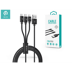 Devia USB töltőkábel 1,2 m-es vezetékkel - Gracious Series 3in1 f or Lightning/microUSB/Type-C - 5V/3A - black (ST337086)