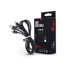 maXlife USB töltő- és adatkábel 1 m-es vezetékkel - 3in1 for Lightning/microUSB/Type-C USB Cable - 5V/2A - fekete (TF-0153)