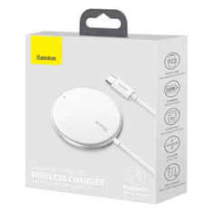 BASEUS Wireless Charger Magnetic Simple Mini with Type-C cable, MagSafe compatible for iPhone, 15W, White (WXJK-F02) (WXJK-F02)