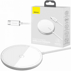 BASEUS Wireless Charger Magnetic Simple Mini with Type-C cable, MagSafe compatible for iPhone, 15W, White (WXJK-F02) (WXJK-F02)