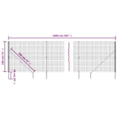 shumee antracitszürke dróthálós kerítés cövekekkel 1,8 x 10 m