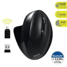 Port Designs PORT CONNECT ERGONOMIC ÚJRATÖLTHETŐ, vezeték nélküli ergonomikus egér, 2,4 Ghz és Bluetooth, USB-A/C, fekete