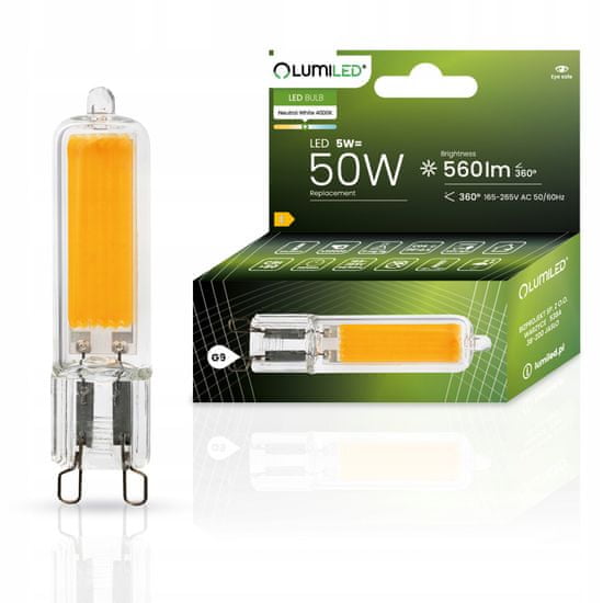 LUMILED LED izzó COB G9 CAPSULE 5W = 50W 560lm 4000K Semleges fehér 360°