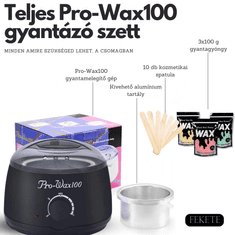 Pro-Wax Pro-Wax 100 gyantázó szett - 300 g gyantával és 10 db spatulával - Fekete