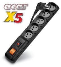ACAR X5/3m 5x220V fekete+kapcsoló védelem X5/3m 5x220V fekete+kapcsoló védelem
