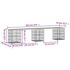 Greatstore impregnált fenyőfa gabion kerti pad 203 x 31 x 42 cm