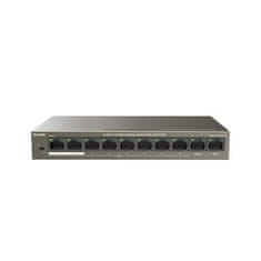 Tenda TEF1110P-8-63W - PoE AT switch 63Watt, 10xRJ45 switch 8x 10/100 Mbps PoE, 2x Uplink, ventilátor nélküli, fém