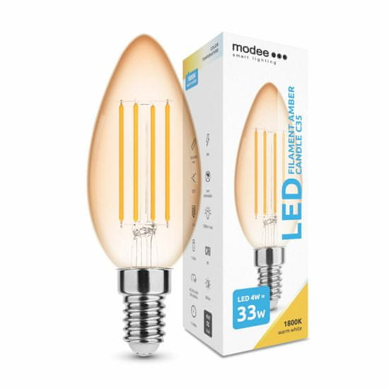 Modee Smart Lighting LED izzószálas borostyánsárga gyertyakörte E14 4W meleg fehér (ML-CFA1800K4WE14