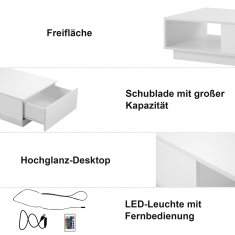 SONNENH Modern asztal LED világítással (95 x 55 x 32 cm)