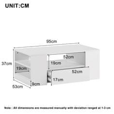 SONNENH Modern magas fényű asztal nappalihoz - 2 fiók és 2 polc - (95 x 53 x 37 cm)