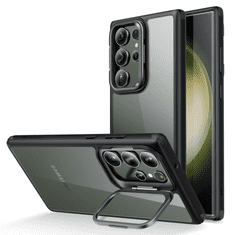 ESR Samsung Galaxy S23 Ultra SM-S918, Szilikon tok, közepesen ütésálló, légpárnás sarok, kitámasztóval, Classic Hybrid Stash Stand, átlátszó/fekete (RS142382)