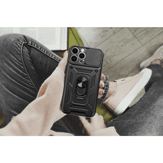 Haffner Apple iPhone 14 Plus ütésálló hátlap gyűrűvel és kameravédővel - Slide Armor - fekete (PT-6758)