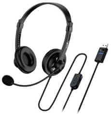 Genius headset - HS-230U, fejhallgató, vezetékes, mikrofonnal, hangerőszabályzóval, USB, fekete, fekete