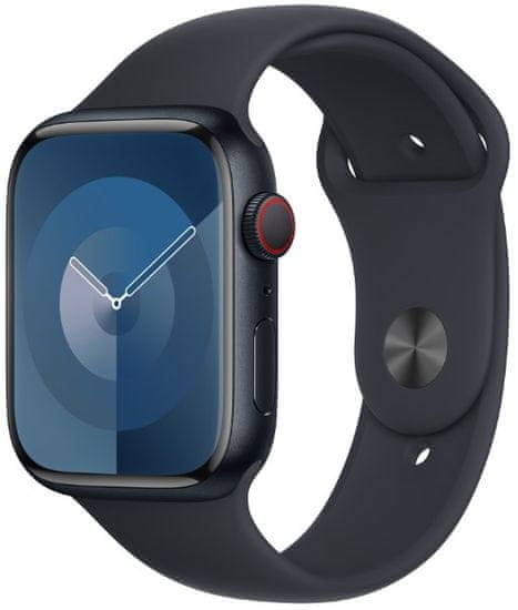 Apple Watch Series 9, Cellular, 45mm, éjfél, éjféli sport szíj - M/L (MRMD3QC/A)