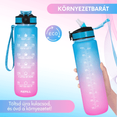 OEM Színátmenetes motivációs kulacs idézetekkel és időskálával (1000 ml) - Kék/Rózsaszín