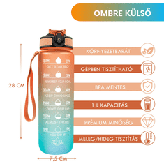 OEM Színátmenetes motivációs kulacs idézetekkel és időskálával (1000 ml) - Narancssárga/Zöld