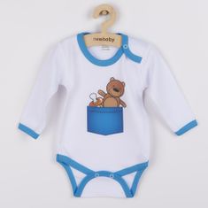 NEW BABY nyomtatott body mackóval a zsebében - 80 (9-12m)