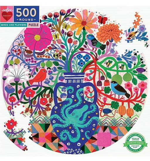 eeBoo Kerek puzzle Madarak virágokkal 500 darab
