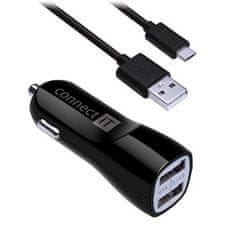 Connect IT PREMIUM autós töltő 2xUSB 3.1A +1A, fekete