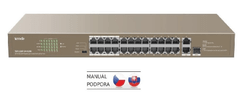 Tenda TEF1126P-24-410W PoE AF/AT switch - 24x PoE 100 Mbps + 2x Uplink 1Gbps RJ45/SFP,PoE+ 370W