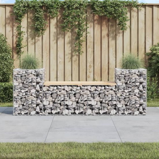 Greatstore tömör fenyőfa gabion kerti pad 183x41x60,5 cm