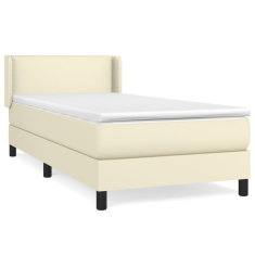 krémszínű műbőr rugós ágy matraccal 90 x 200 cm