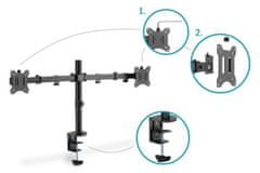 Digitus kettős monitor tartó 15-32", 2x 8 kg (max.), fekete VESA: 75 x 75, 100 x 100