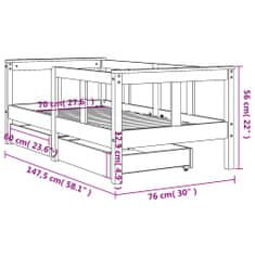 Vidaxl tömör fenyőfa gyerekágykeret fiókokkal 70 x 140 cm 834411