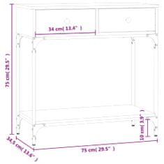 Vidaxl szürke sonoma színű szerelt fa konzolasztal 75 x 34,5 x 75 cm 833401