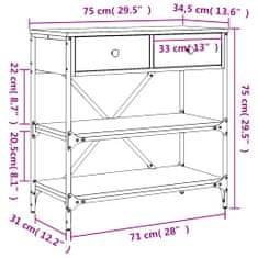 Vidaxl szürke sonoma színű szerelt fa konzolasztal 75 x 34,5 x 75 cm 833411