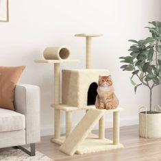 Greatstore krémszínű macskabútor szizál kaparófákkal 110,5 cm