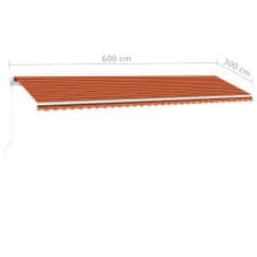 Vidaxl narancs és barna kézzel kihúzható LED-es napellenző 600x300 cm 3069605