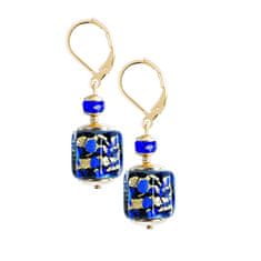 Lampglas Elegáns Deep Blue fülbevaló 24k arannyal, Lampglas ECU50 gyöngyökben